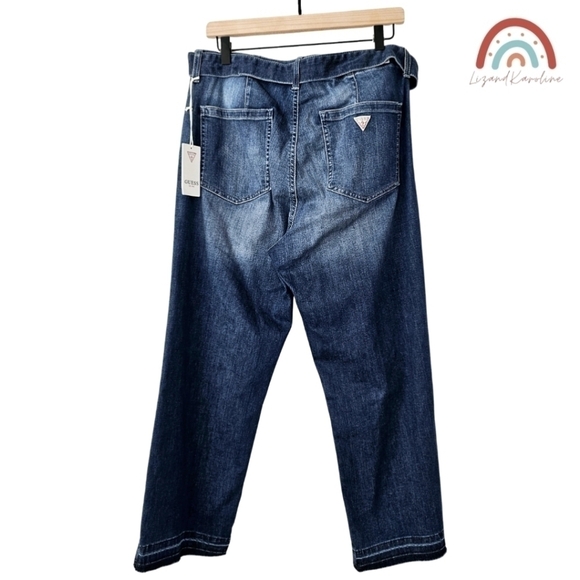 New! GUESS 1981 High Rise Belted Straight Leg Crop Distressed Raw Hem Jeans - Picture 3 of 9